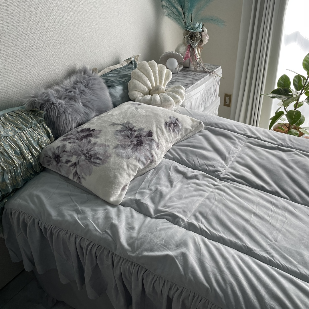 Francfranc冷感ベッドパッド　セミダブル　グレー WARMY アルガンオイル加工 フリル ベッドパッド セミダブル グレー