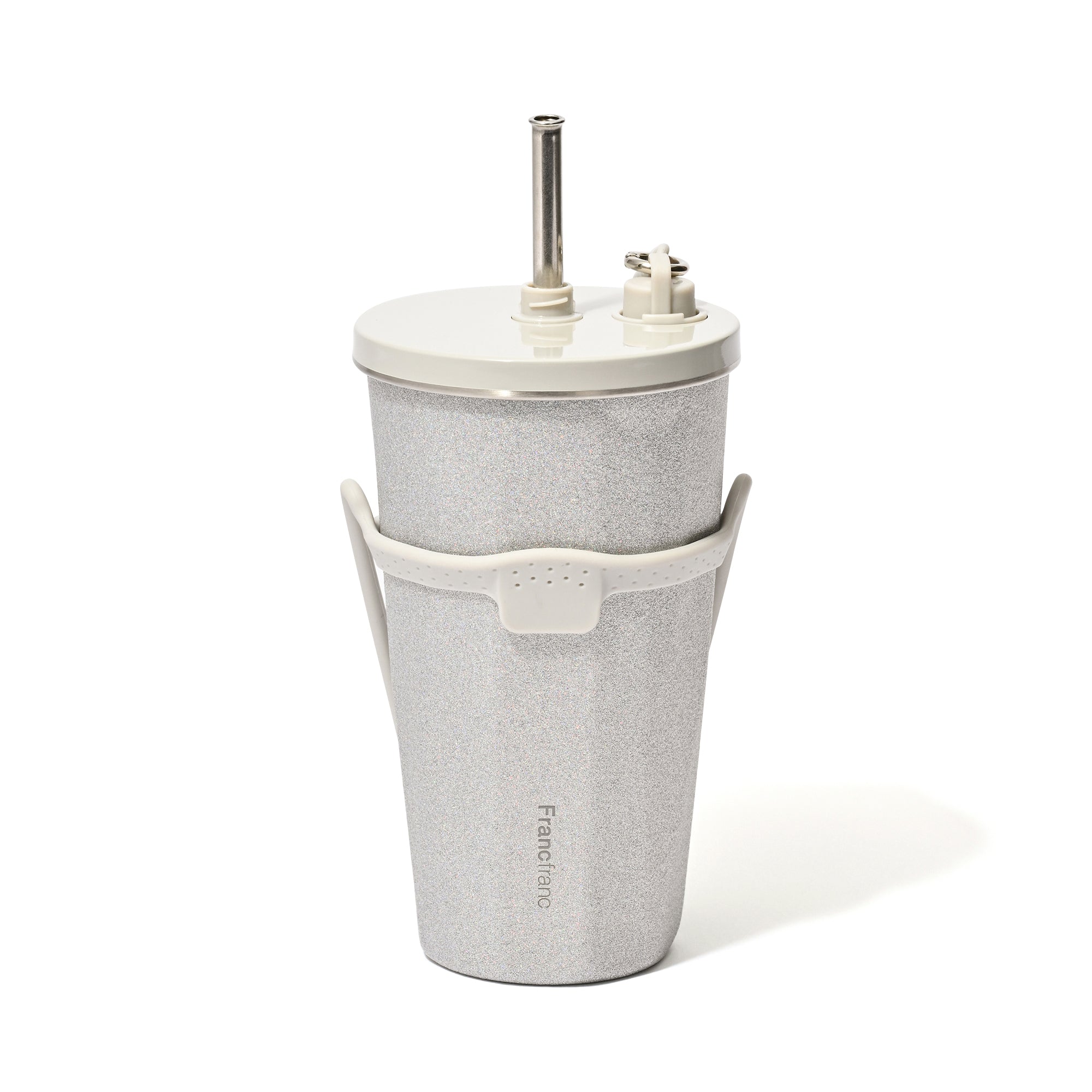 ストロー付きステンレスタンブラー グリッター シルバー