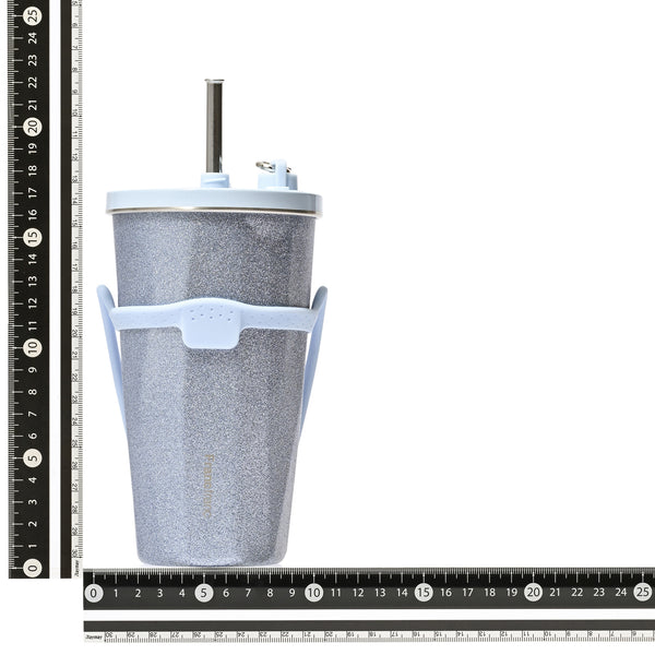 ストロー付きステンレスタンブラー グリッター ブルー