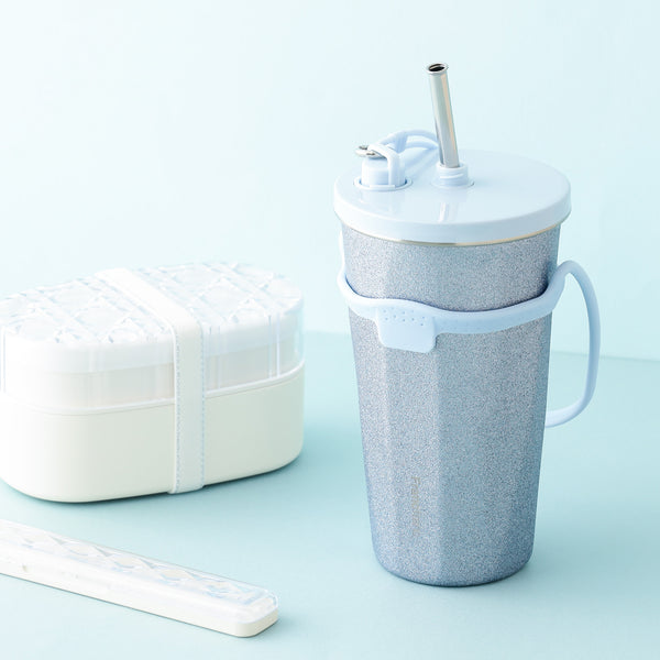 ストロー付きステンレスタンブラー グリッター ブルー