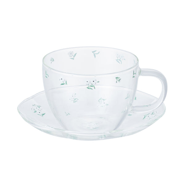 フラワーガラス カップ&ソーサー ホワイト