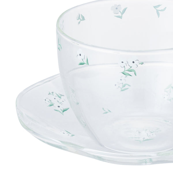 フラワーガラス カップ&ソーサー ホワイト