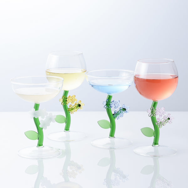 フラワーステム デザートグラス ブルー