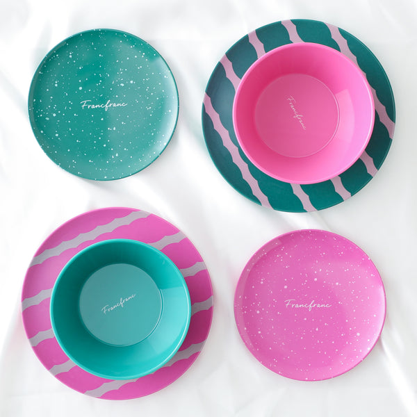 ストライプ メラミンプレート L ピンク