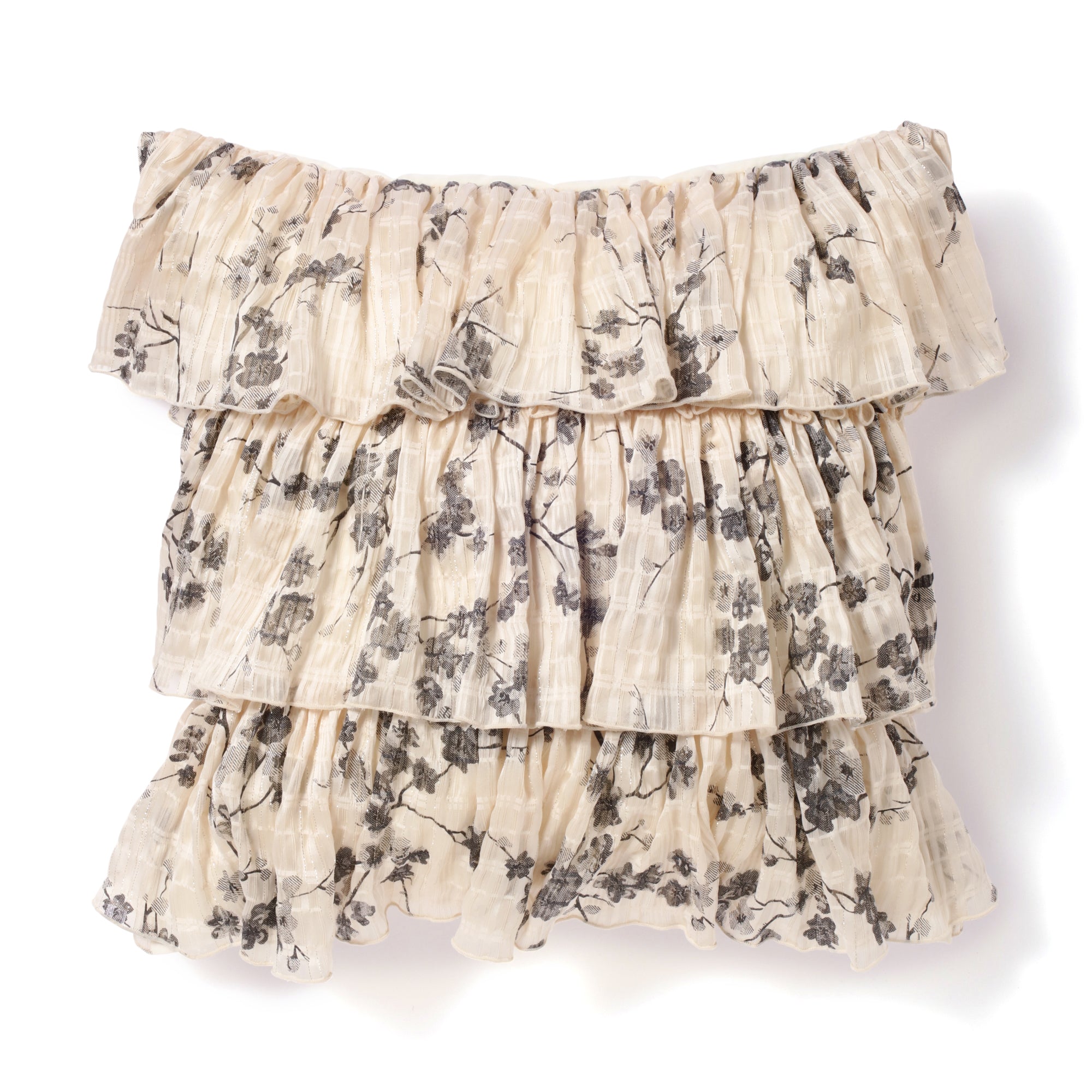 フラワーフリル クッションカバー 450×450 アイボリー×ブラック（050