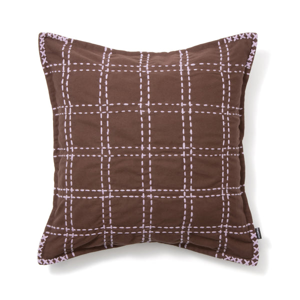 チェックステッチ クッションカバー 45×45 ブラウン（117）