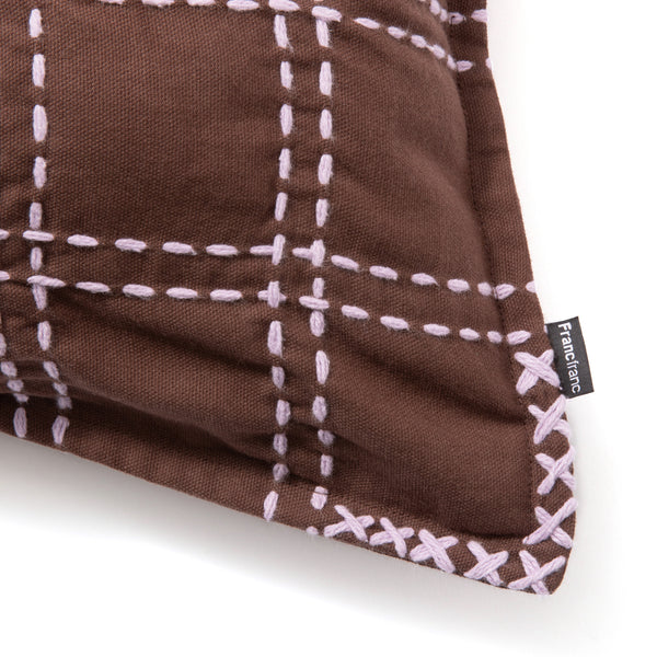 チェックステッチ クッションカバー 45×45 ブラウン（117）