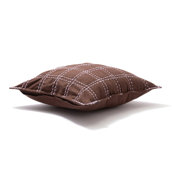 チェックステッチ クッションカバー 45×45 ブラウン（117）