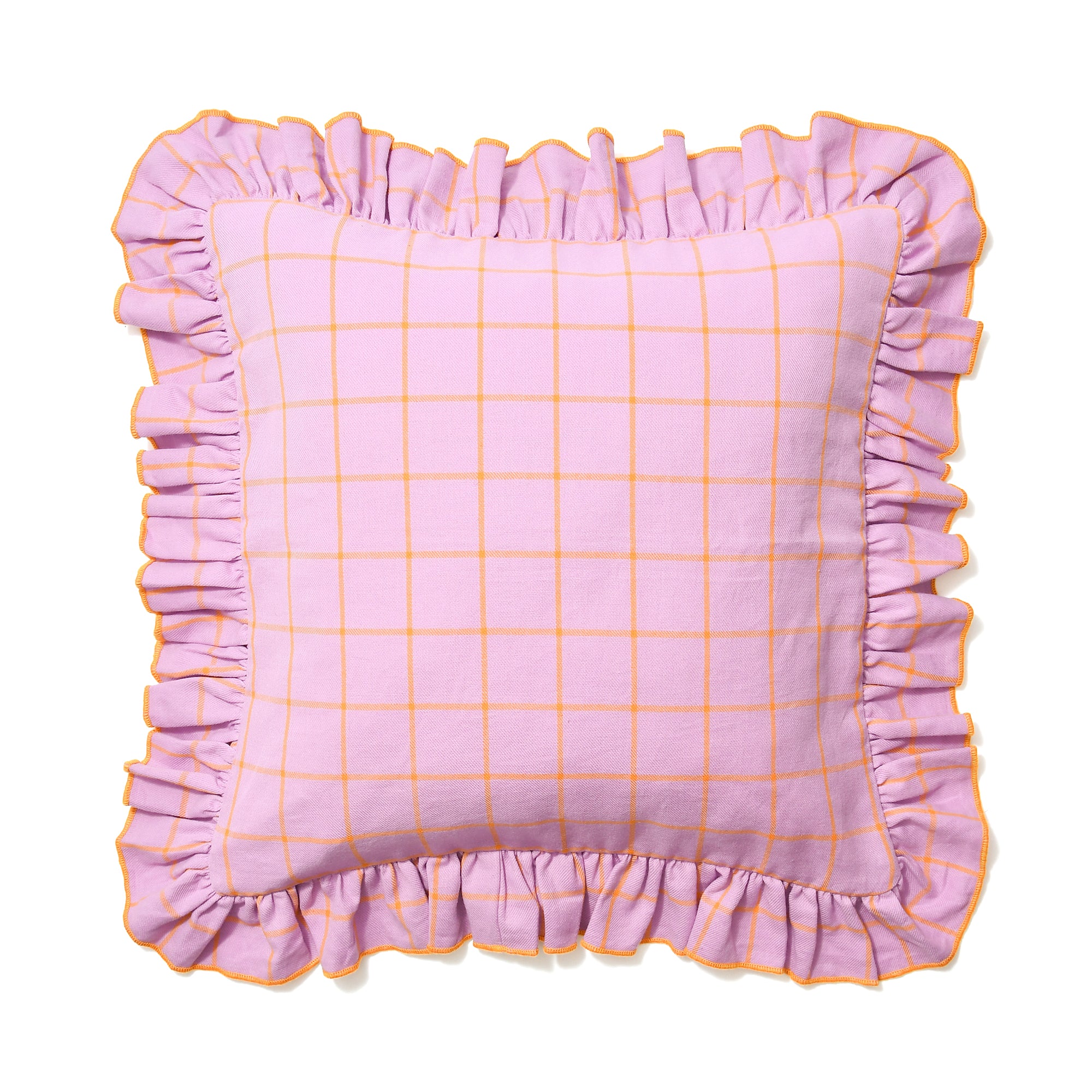 フリルチェック  クッションカバー 45×45 パープル（A-021）