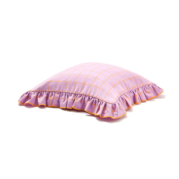フリルチェック クッションカバー 45×45 パープル（A-021