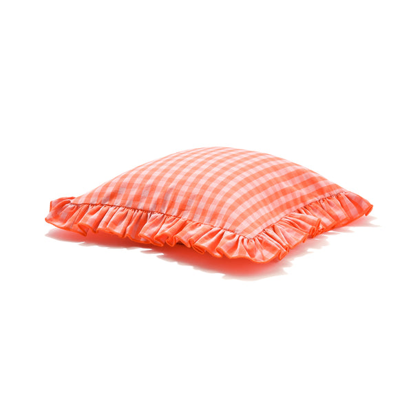 フリルチェック  クッションカバー 45×45 オレンジ（C-089）
