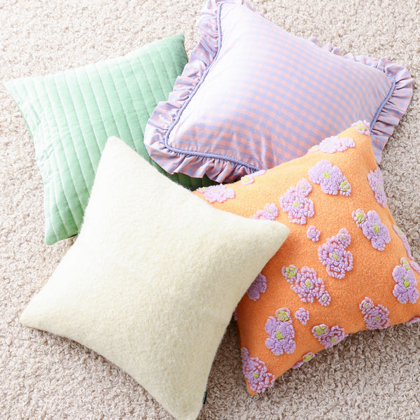 フリルチェック クッションカバー 45×45 オレンジ（B-061