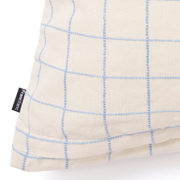 リネンウィンドウペン クッションカバー 450×450 アイボリー×ブルー