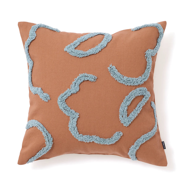 タフトドローイング  クッションカバー 450×450 ブラウン×ブルー（C-055）