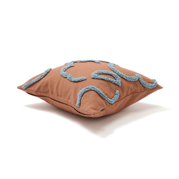 タフトドローイング  クッションカバー 450×450 ブラウン×ブルー（C-055）