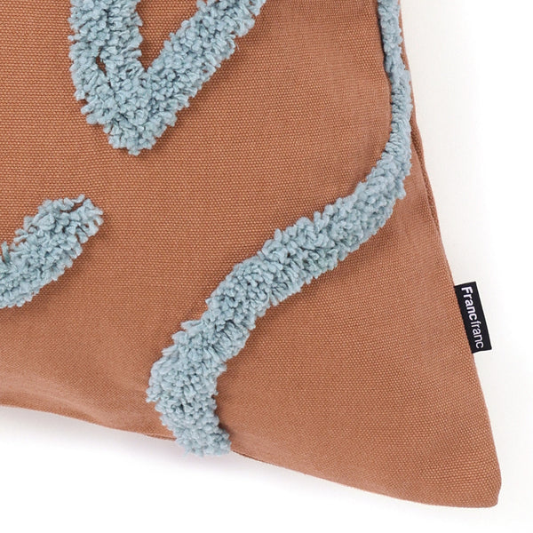 タフトドローイング  クッションカバー 450×450 ブラウン×ブルー（C-055）