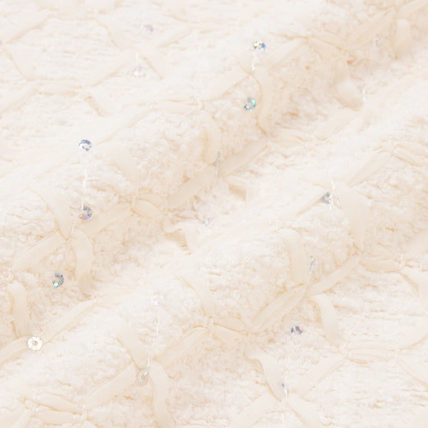 シェニールリボン クッションカバー 450×450 アイボリー（052）