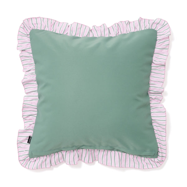 フリルストライプ クッションカバー 450×450 ピンク×グリーン（107）