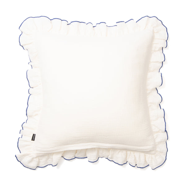 EMBフラワーフリル クッションカバー 450×450 ホワイト×ブルー（C-030
