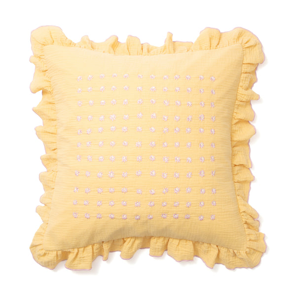 EMBフラワーフリル クッションカバー 450×450 イエロー×ピンク（C-004