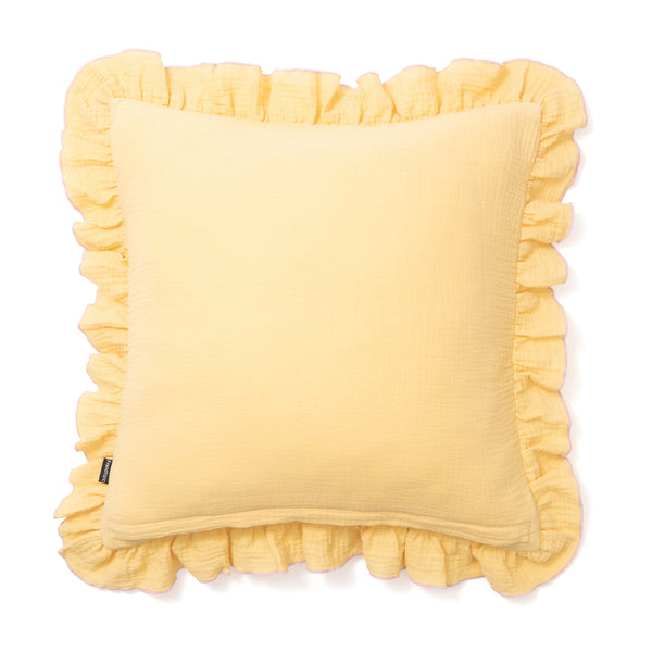 EMBフラワーフリル クッションカバー 450×450 イエロー×ピンク（C-004