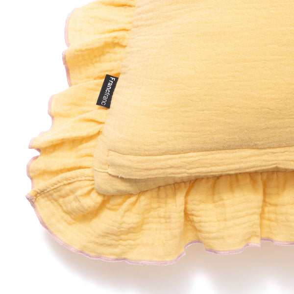 EMBフラワーフリル クッションカバー 450×450 イエロー×ピンク（C-004