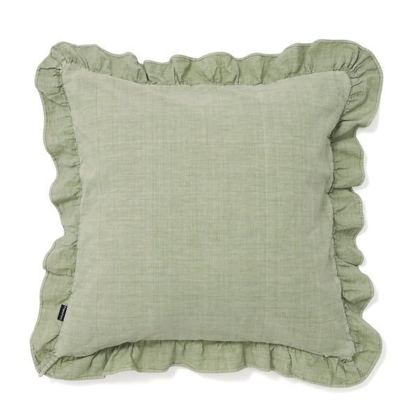 スクエアフラワーフリル クッションカバー 450×450 ライトグリーン