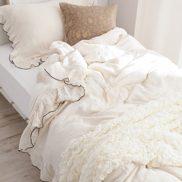 Francfranc フランフラン 布団カバー ボックスカバー 枕カバー ふわくしゅ まくらカバー フリル 700×500 ホワイト | Francfranc