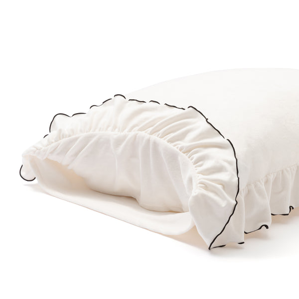 WARMY アルガンオイル加工 フリル まくらカバー ホワイト×ブラック