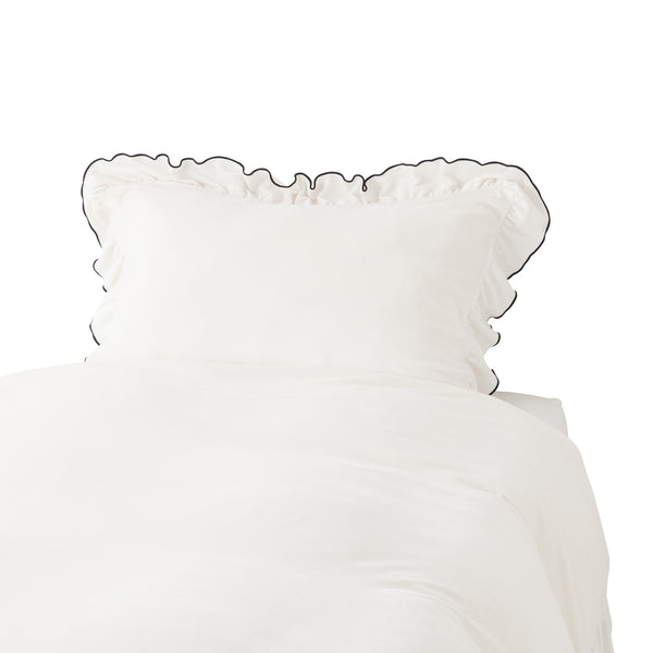 WARMY アルガンオイル加工 フリル まくらカバー ホワイト×ブラック