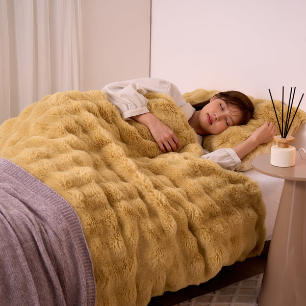 WARMY ポコモコファー 掛け布団カバー ダブル イエロー