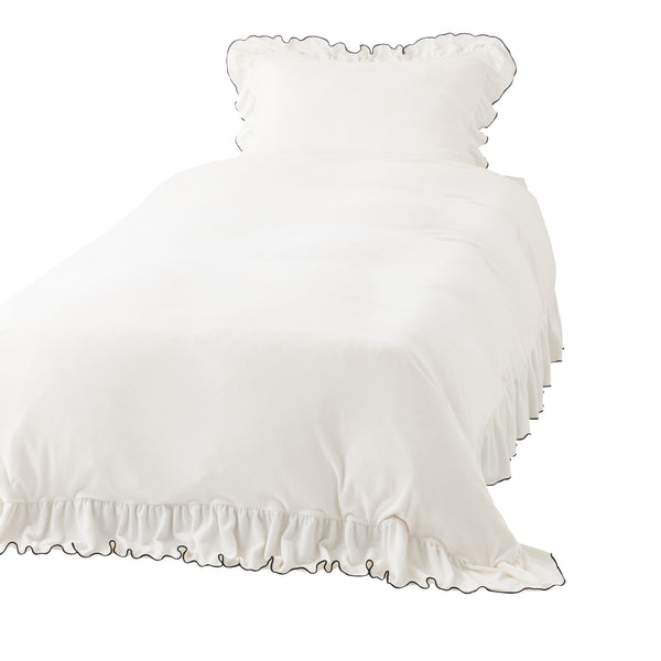 WARMY アルガンオイル加工 フリル 掛け布団カバー セミダブル ホワイト×ブラック