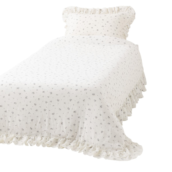 フリル ガーゼ スモールフラワー 掛け布団カバー ダブル グレー