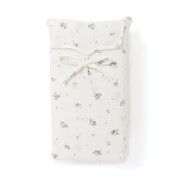 フリル ガーゼ スモールフラワー 掛け布団カバー ダブル グレー