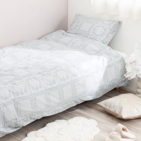 フラワースクエアエンブロイダリー 掛け布団カバー セミダブル ライトグレー