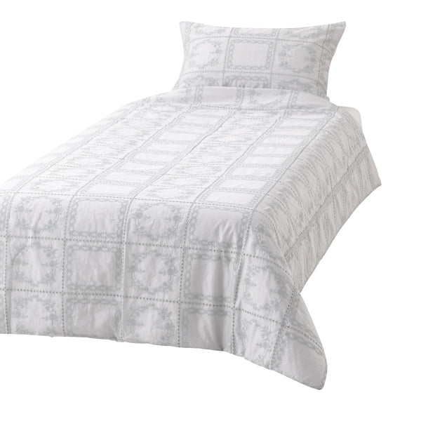 フラワースクエアエンブロイダリー 掛け布団カバー ダブル ライトグレー