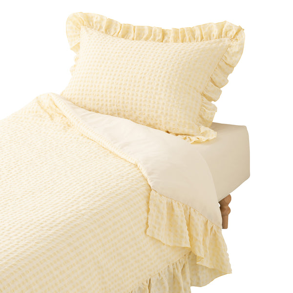 フリルチェック 寝具カバーセット シングル アイボリー×イエロー