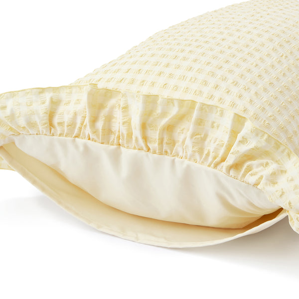 フリルチェック 寝具カバーセット セミダブル アイボリー×イエロー