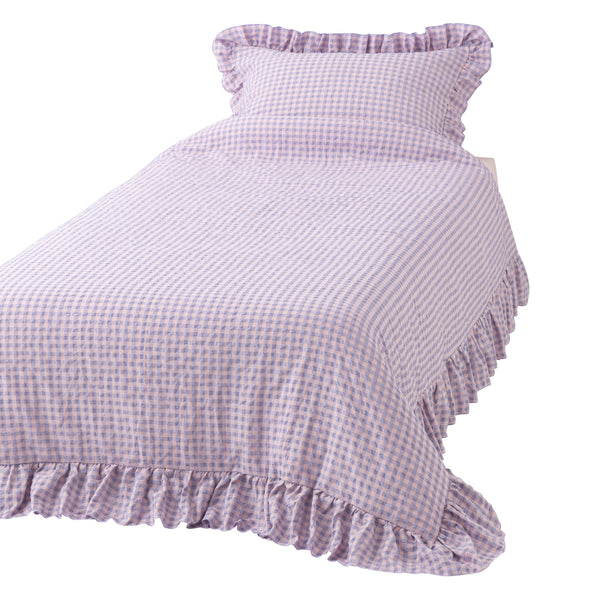 フリルチェック 寝具カバーセット シングル ピンク×パープル
