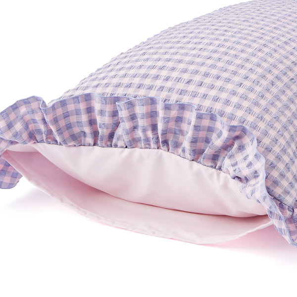 フリルチェック 寝具カバーセット シングル ピンク×パープル