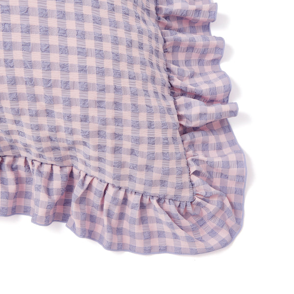 フリルチェック 寝具カバーセット ダブル ピンク×パープル
