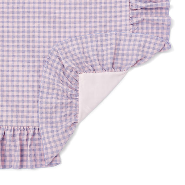 フリルチェック 寝具カバーセット ダブル ピンク×パープル
