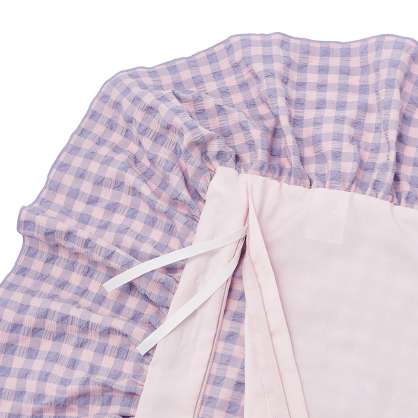 フリルチェック 寝具カバーセット ダブル ピンク×パープル