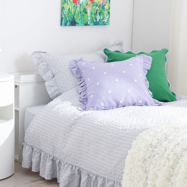 フリルチェック 寝具カバーセット セミダブル グレー