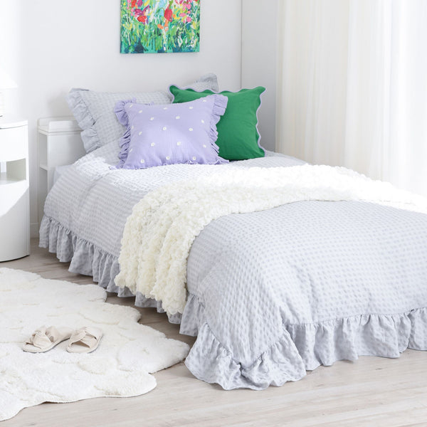 フリルチェック 寝具カバーセット ダブル グレー