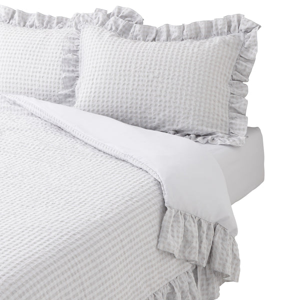 フリルチェック 寝具カバーセット ダブル グレー