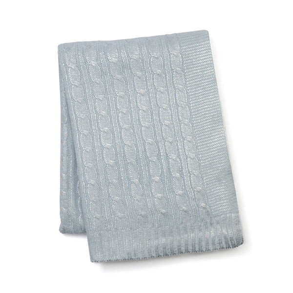 シャイニーケーブルニットスロー（ひざ掛け） 1400×1000 ライトブルー