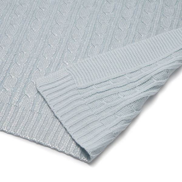 シャイニーケーブルニットスロー（ひざ掛け） 1400×1000 ライトブルー