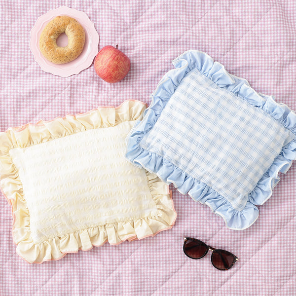 フリルチェックポータブルスロー 1400×1000 ブルー