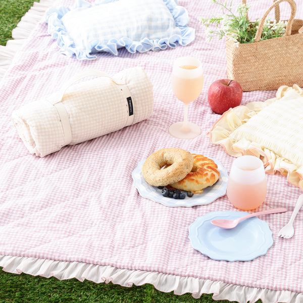 チェックフリル レジャーシート 1400×1000 ピンク